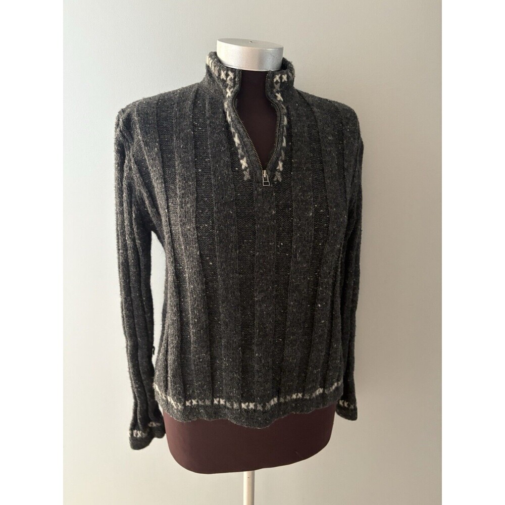 Woolrich Sweater Womens S Gray Wool Blend 1/4 Zip Pullover Nordic Outdoor Winter